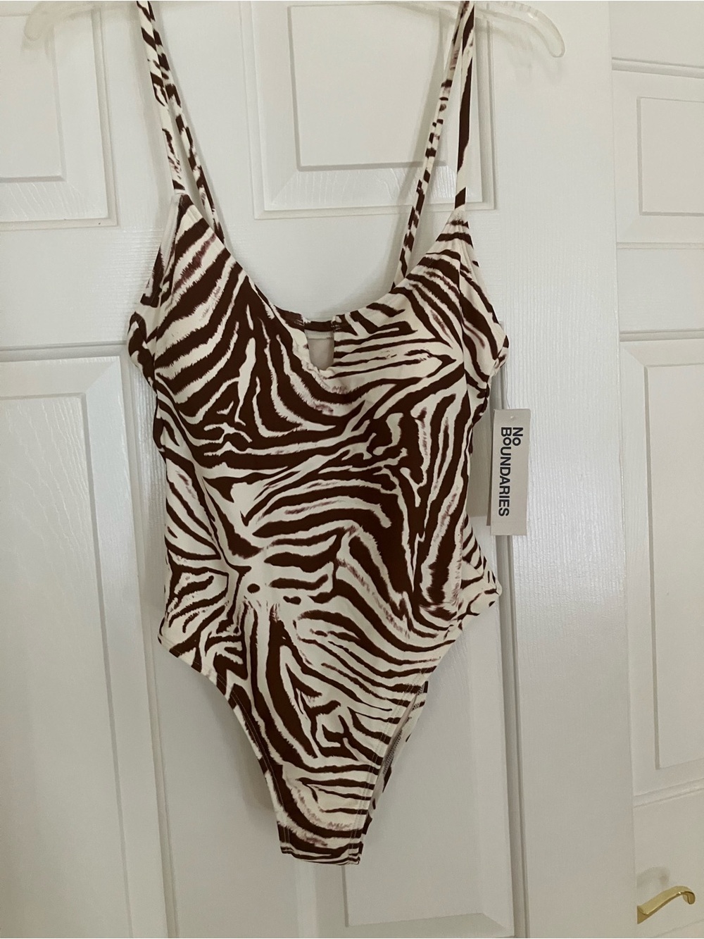 No Boundaries Brown & Cream Zebra-Print Kids One-Piece